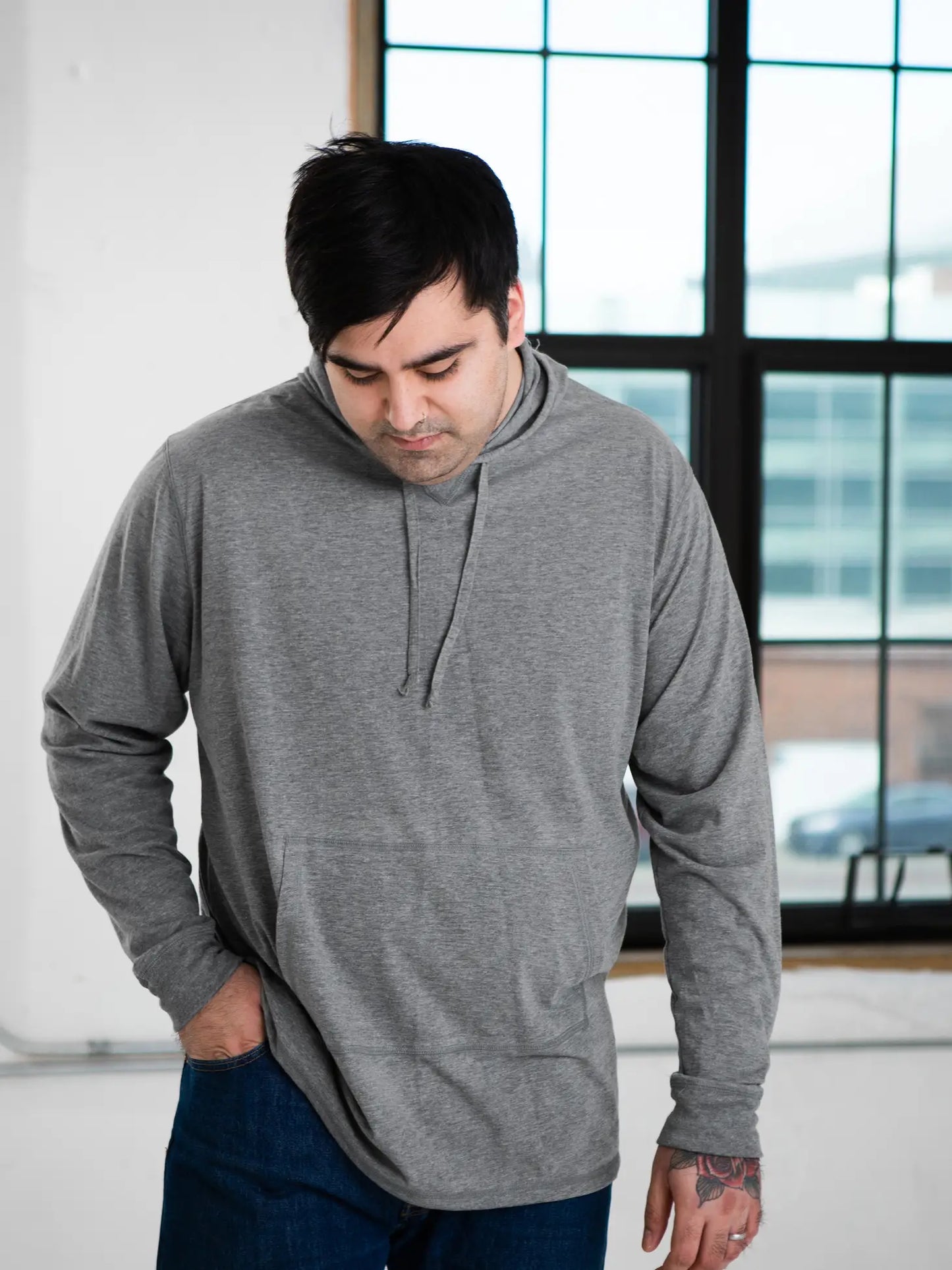 Unisex Hooded Long Sleeve Triblend Tee